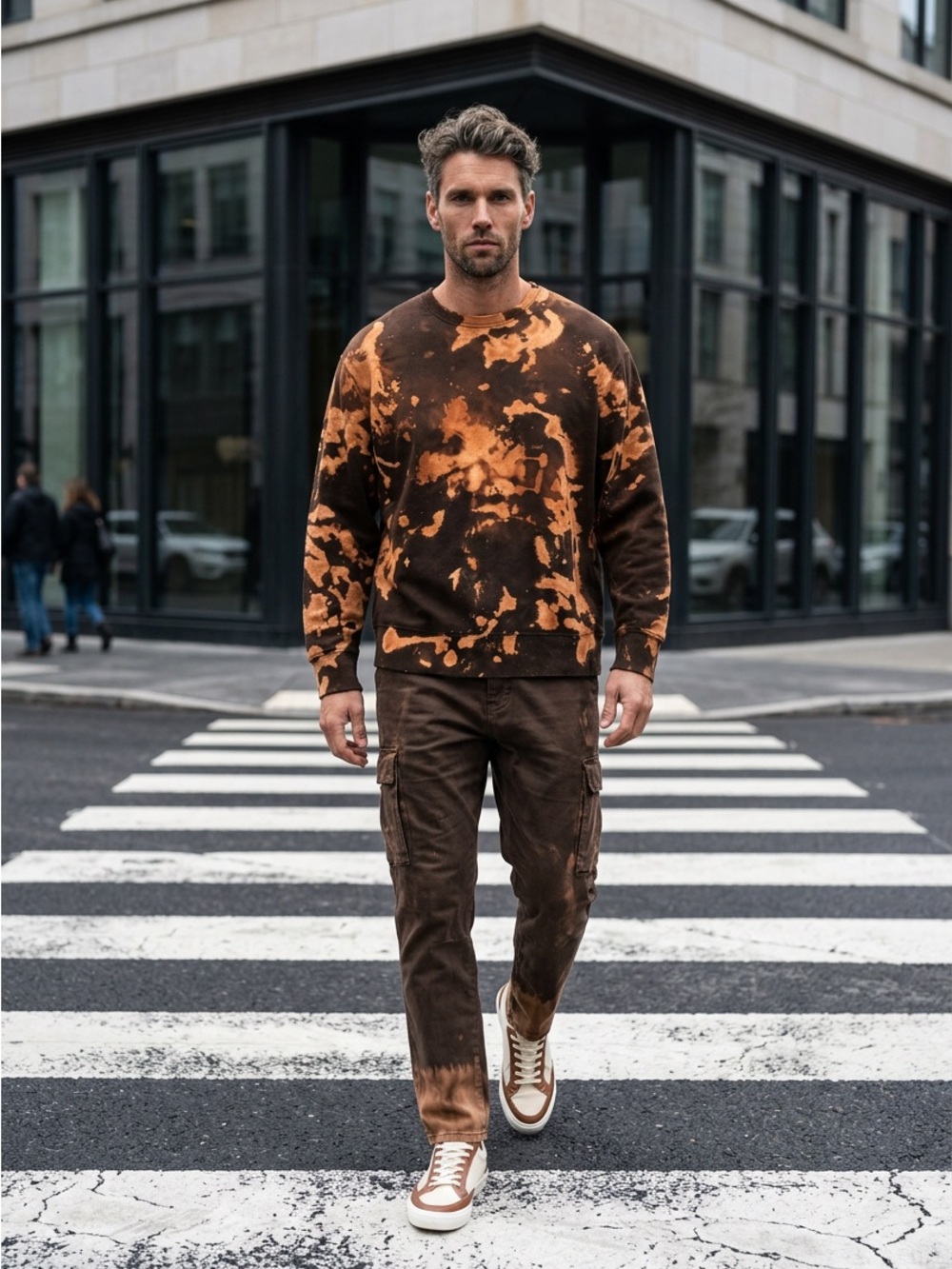 Shelbe Shop Men's Brown Tie-Dye Crewneck Sweatshirt